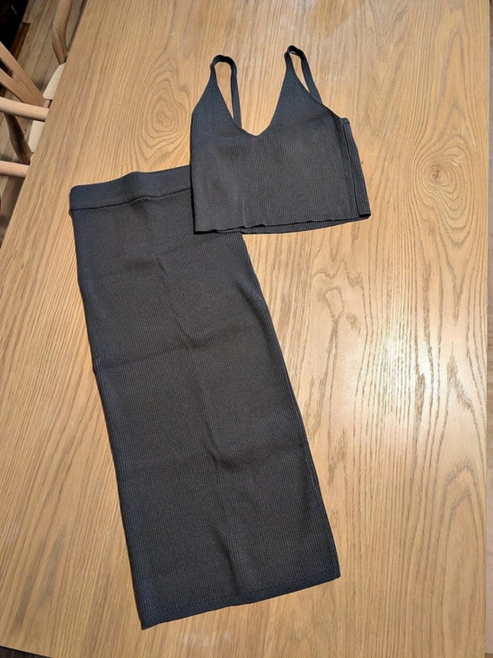 Frank And Oak Ribbed Tank Top and Skirt Set in Khaki Gray Size Small & X-Small
